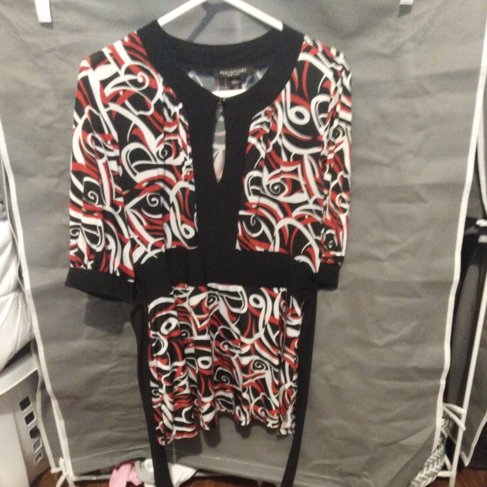 Red, black and white shirt